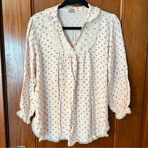 VTG Dora Gottlieb Ditsy Floral Baby Doll Long Sleeve Top Blouse W/Lace Womens M